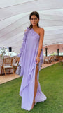 One Sleeve Lilac Chiffon Long Evening Prom Dress, HZ0307