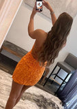 Orange Lace Applique Beaded Homecoming Dresses Mini Graduation Dress, HZ0307