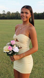 Pastel Yellow Homecoming Dress, Sweetheart Mini Party Dress, Back To School HZ0307