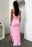 Pink Lace Ruffle Party Dress Split Prom HZ0307