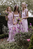Pink Sheath Bridesmaid Dresses, V Back Bridesmaid Dress Wedding Party Gown, HZ0307