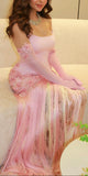 Pink Strapless Sheath Prom Dresses Split Tassel Evening Graduation HZ0307