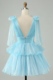 Pink V-Neck Homecoming Dress Chiffon V-Neck School Party Dress, HZ0307