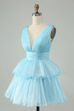 Pink V-Neck Homecoming Dress Chiffon V-Neck School Party Dress, HZ0307