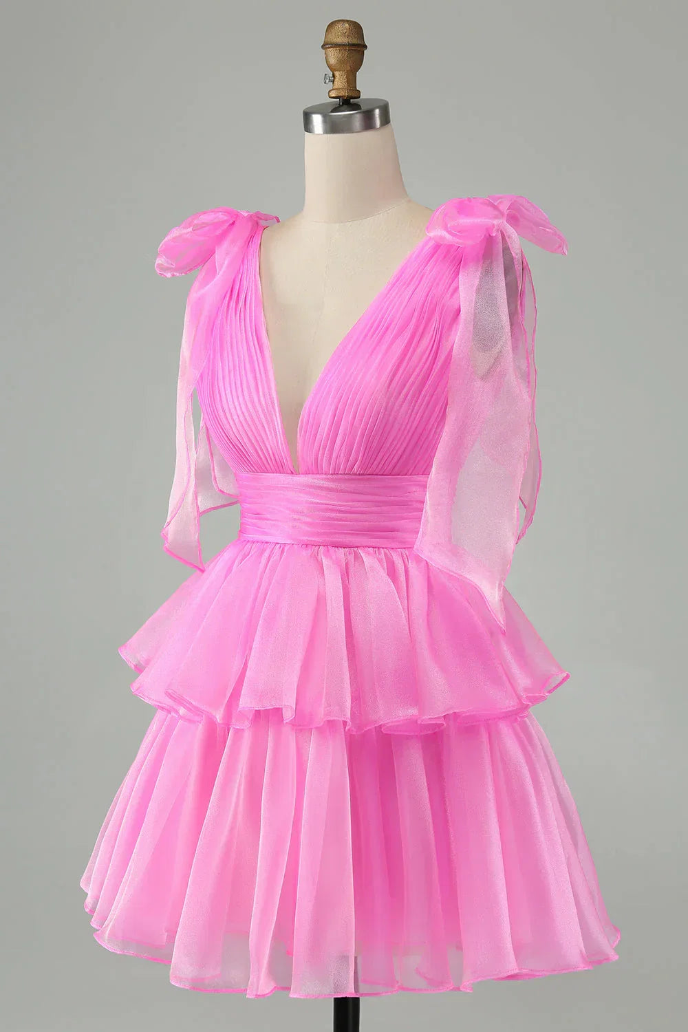 Pink V-Neck Homecoming Dress Chiffon V-Neck School Party Dress, HZ0307