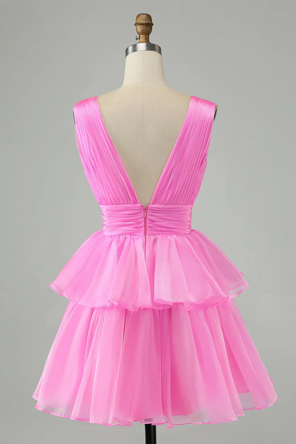 Pink V-Neck Homecoming Dress Chiffon V-Neck School Party Dress, HZ0307