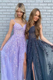 Popular Appliques Tulle A-Line Senior Prom Dress, Long Semi Formal HZ0307