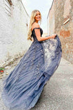 Popular Appliques Tulle A-Line Senior Prom Dress, Long Semi Formal HZ0307