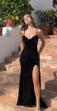 Pretty Black Sequin Prom Dresses Split Evening Party HZ0307