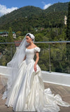 Princess White Ivory Wedding Dresses Sparkle Satin Wedding Ball Gown Long Bridal HZ0307