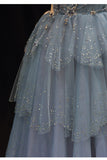 Princess Straps Blue Beaded Layers Long Formal HZ0307