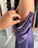 Purple Beaded Evening Dresses Long Satin Long Prom HZ0307