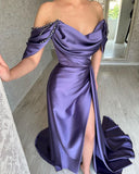 Purple Beaded Evening Dresses Long Satin Long Prom HZ0307