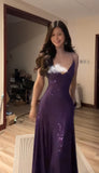 Purple Mermaid Sequin Prom Dress Spaghetti Straps Formal HZ0307