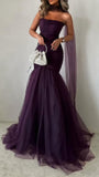 Purple Mermaid Tulle Party Dress, Pleated Sleeveless Prom HZ0307