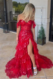 White Lace Prom Dress, Off The Shoulder Party Dress, Ruffle Formal HZ0307
