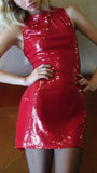 Red Sequin Mini Party Dress, Sleeveless Homecoming HZ0307