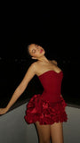 Red Strapless Two Pieces Homecoming Dresses Mini Party Dress, HZ0307
