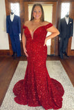 Red Sequin Mermaid Off the Shoulder Long Formal HZ0307