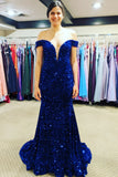 Red Sequin Mermaid Off the Shoulder Long Formal HZ0307