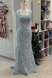 Red Sequin Square Neck Mermaid Long Formal HZ0307
