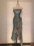 Retro Mermaid Spaghetti Straps Satin Long Party Dress Prom Dresses, HZ0307