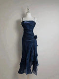 Retro Mermaid Spaghetti Straps Satin Long Party Dress Prom Dresses, HZ0307