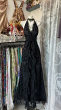 Retro Style Party Dresses Halter 2000's Lace Black Prom Dress Full Length Formal HZ0307