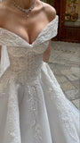 Romantic White Appliques Wedding Gown A-line Off Shoulder Bridal HZ0307