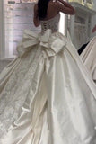 Romantic White Lace Satin Bridal Dress Strapless Wedding Gown With HZ0307