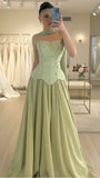Sage Green Beaded Chiffon Prom Dresses Long Evening Party HZ0307