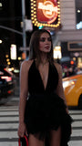 Sexy Black V-neck Homecoming Dresses Hi-Lo Ruffle Tulle Back To School HZ0307