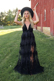 Sexy Deep V-Neck Lace Evening Prom HZ0307