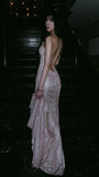 Shiny Mermaid Long Prom Dresses Cross Back Evening Formal HZ0307