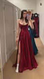 Simple Prom Dresses Burgundy Satin Evening Party Dress With HZ0307
