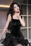 Simple Prom Dresses Short Black Homecoming Dress Floral Formal Party HZ0307