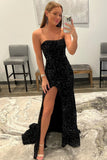 Simply Elegant Blue Sequin Mermaid Strapless Long Formal HZ0307