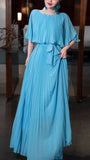 Sky Blue Chiffon Prom Dresses A-line Pleated Senior Party HZ0307