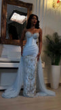 Sky Blue Mermaid Party Dress, Sweetheart Prom Dress With Luxury Sequin Tulle, HZ0307