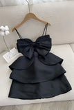 Spaghetti Straps Black Ruffle Homecoming HZ0307
