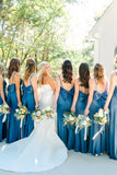 Spaghetti Straps Blue Wedding Party Dress, Backless Sleeveless Bridesmaid HZ0307