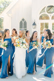 Spaghetti Straps Blue Wedding Party Dress, Backless Sleeveless Bridesmaid HZ0307
