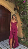 Spaghetti Straps Bodycon Party Dresses Sexy Hi-Lo Ruffle Prom HZ0307
