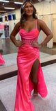 Spaghetti Straps Mermaid Long Prom Dress Satin Evening HZ0307