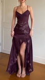 Spaghetti Straps Purple Floral Chiffon Party Dresses Dance Prom HZ0307