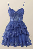 Spaghetti Straps Ruffle Lace Sequin Homecoming HZ0307