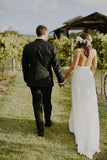 Spaghetti Straps White Lace Wedding Dresses Beach Wedding HZ0307