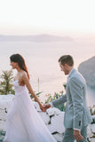 Spaghetti Straps White Lace Wedding Dresses Beach Wedding HZ0307