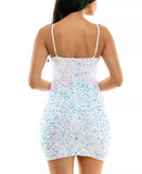 Spaghetti Straps White Sequined Feather Homecoming Dresses, HZ0307