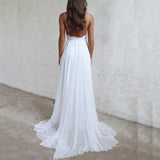 Spaghetti Straps White Lace Wedding Dresses Beach Wedding HZ0307